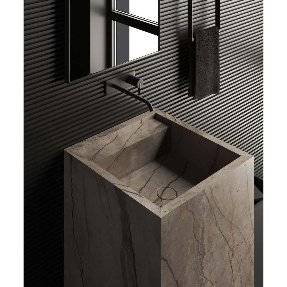 Умивальник окремо стоячий Luxestone 50x50x85 см з керамограніту, зі щілинним зливом та зйомною ревізією (Stonesink_model_3_1) - Фото 3
